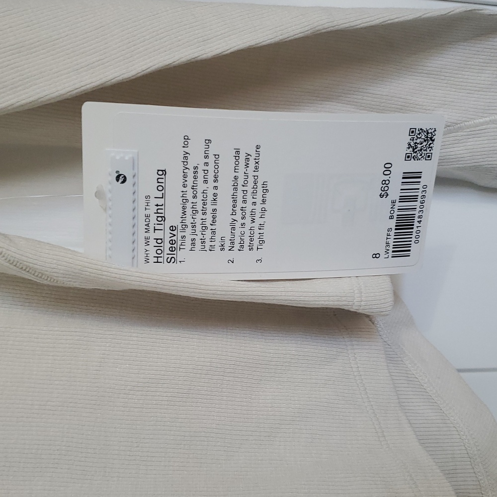 NWT Lululemon Hold Tight  Long Sleeve Shirt Bone Sz 8 - Picture 2 of 3
